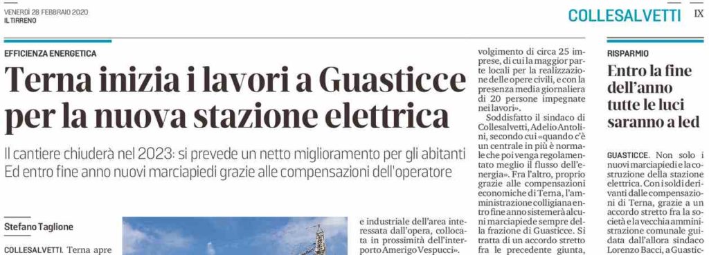 Compensazioni Terna, Guasticce merita più di lavori ordinari